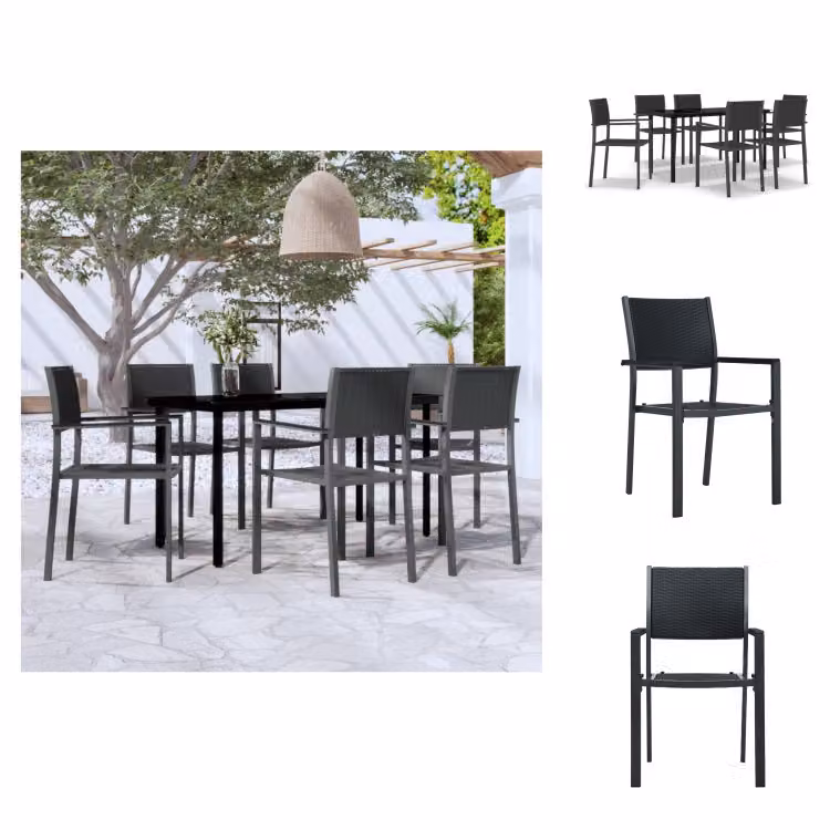 vidaXL set da pranzo da giardino 7 pezzi nero - Set di mobili da giardino