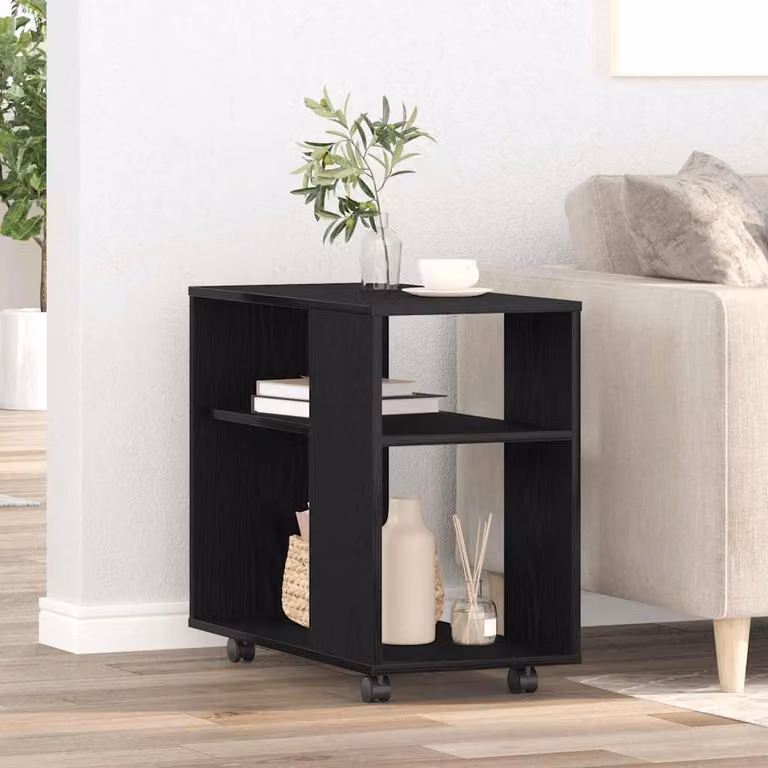 vidaXL Tavolino laterale moderno in rovere nero e legno ingegnerizzato L/P/H: 70 x 35 x 60,5 cm