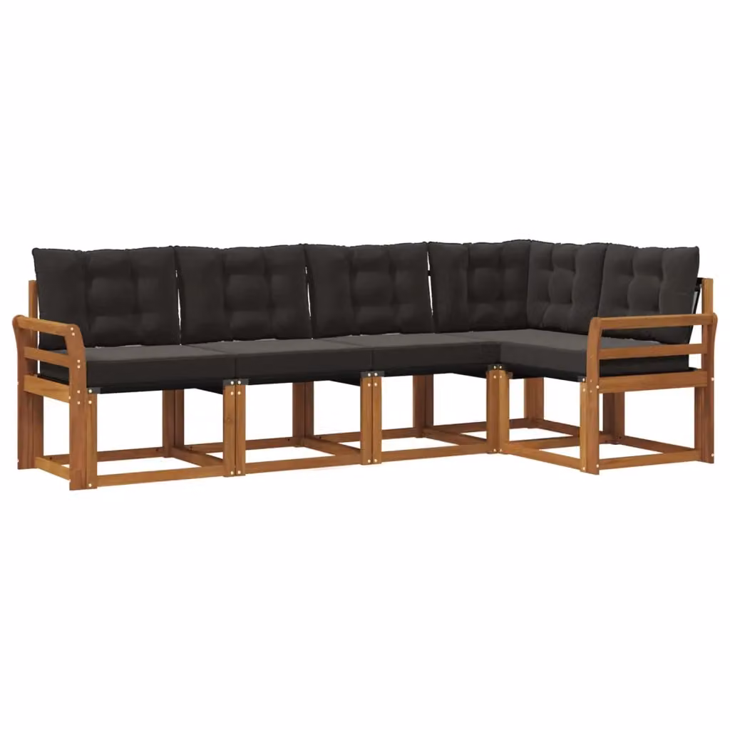 Set di divani da esterno a L vidaXL in legno di acacia con cuscini, marrone e nero – 2
