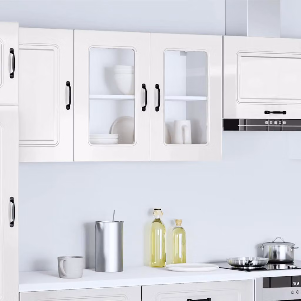 Pensile da cucina moderno vidaXL Kalmar bianco lucido con ante in vetro e ripiani interni L 60 cm, H 80 cm, P 31 cm