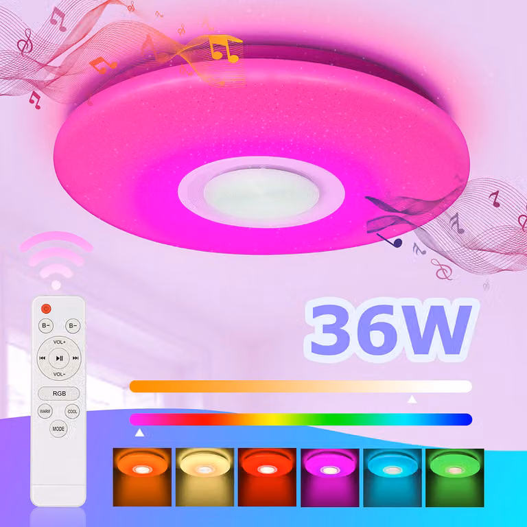 Jopassy 36W Plafoniera LED con moderno effetto cielo stellato per la camera da letto, musica Bluetooth e RGB