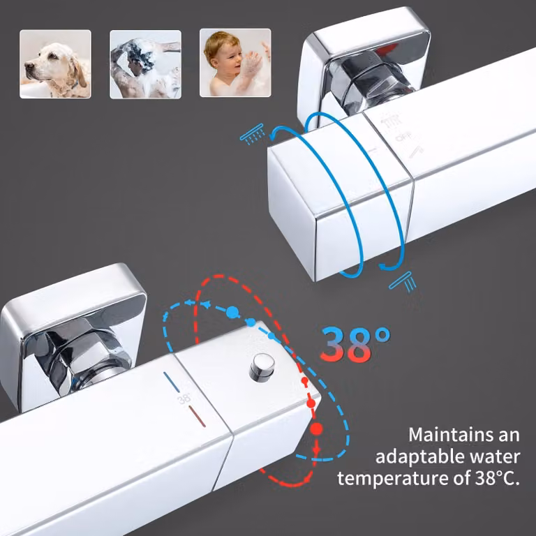 Colonna doccia termostatica moderna con bocchetta per vasca, temperatura costante e installazione a parete