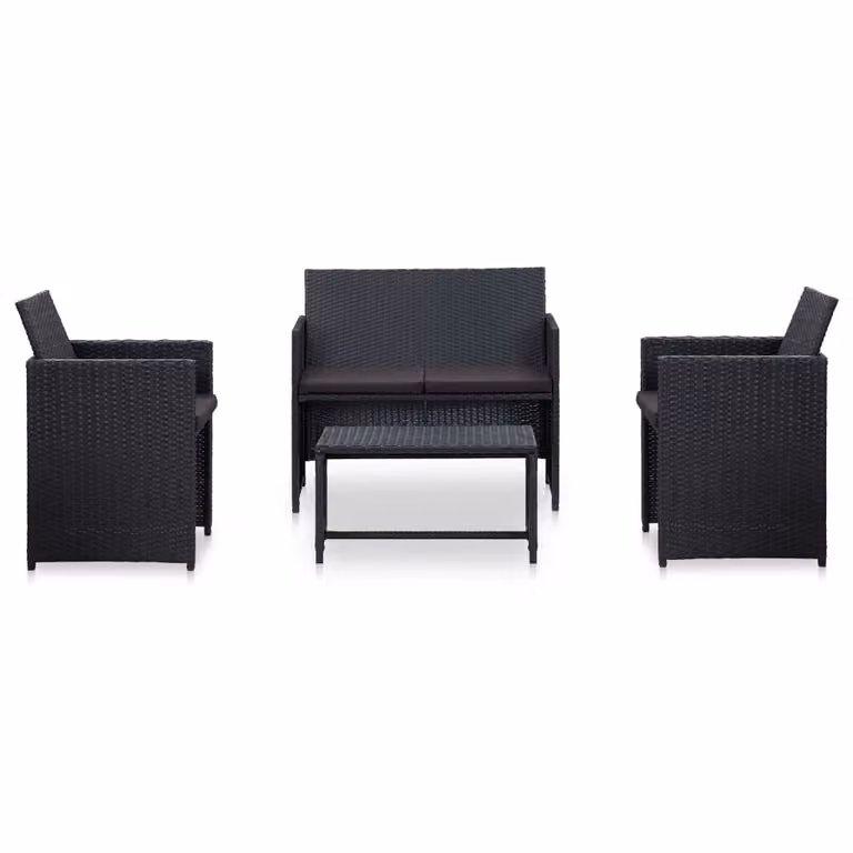 vidaXL Set da salotto da giardino 4 pezzi con cuscini in polirattan nero