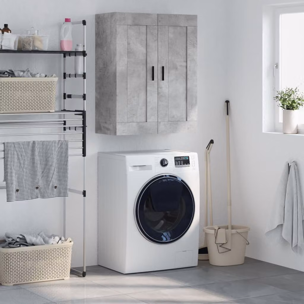 Mobile a parete vidaXL moderno in legno e metallo grigio, L: 69,5 cm, P: 34 cm, H: 90 cm