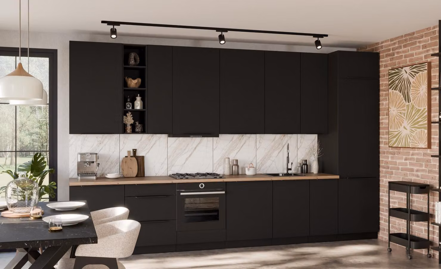 Mobile alto da cucina LUNARA - larghezza 30 cm, nero