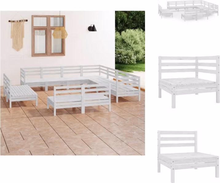 vidaXL set salotto da giardino 11 pezzi pino massiccio bianco - Set di mobili da giardino