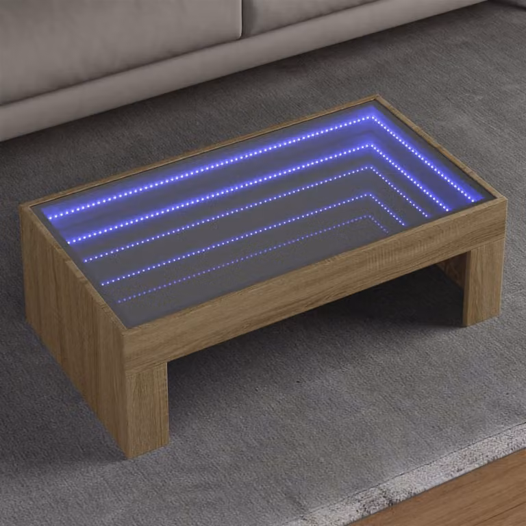 vidaXL Tavolino da Salotto Moderno in Legno Marrone con LED L/P/H: 90 x 50 x 30 cm