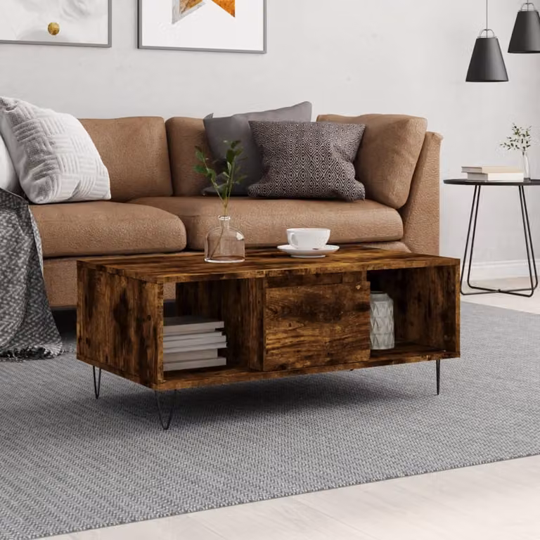 vidaXL Tavolino da Salotto Moderno in Rovere Fumo e Legno, L 90 x P 50 x H 36,5 cm