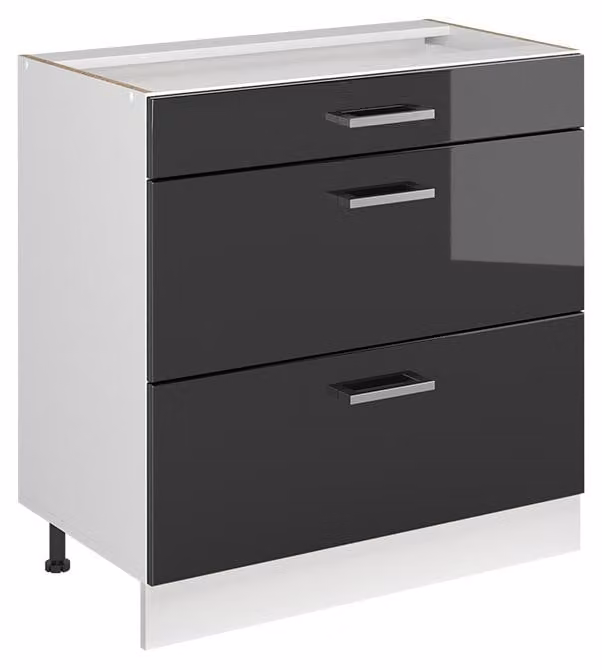 Mobiletto base per cucina Vicco R-Line Antracite lucido/Bianco 80 cm con 3 cassetti senza piano di lavoro, Model 72327