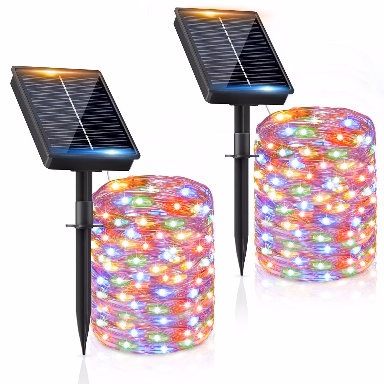 Catena luminosa solare, 2 x 16 metri, 160 LED, grado di protezione IP65, multicolore