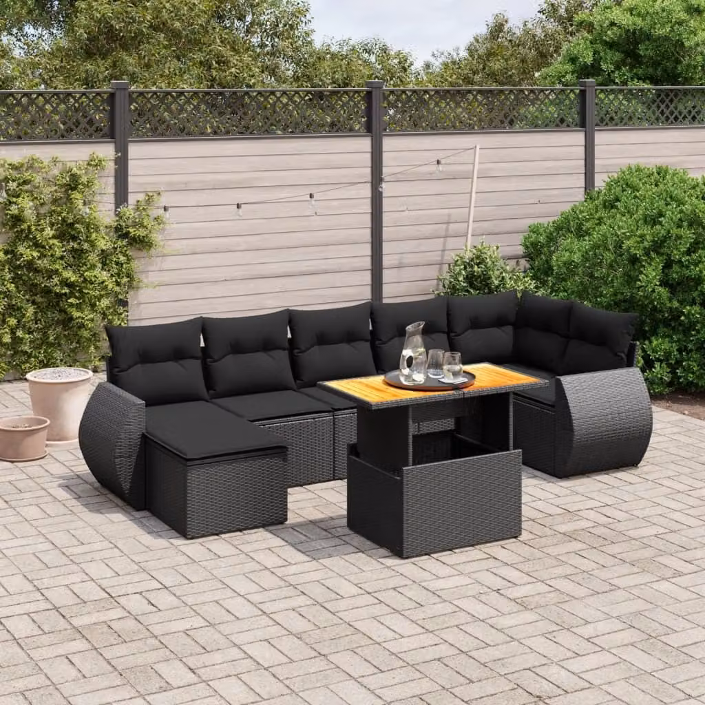 Maison Exclusive - Set Divani da Giardino con Cuscini 8 pz Nero in Polyrattan