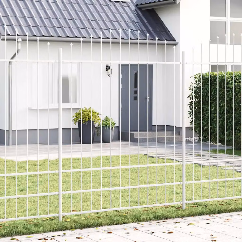 Set di 6 recinzioni per giardino vidaXL WOERDEN in acciaio verniciato a polvere, Bianco, H: 225 cm, L: 170 cm