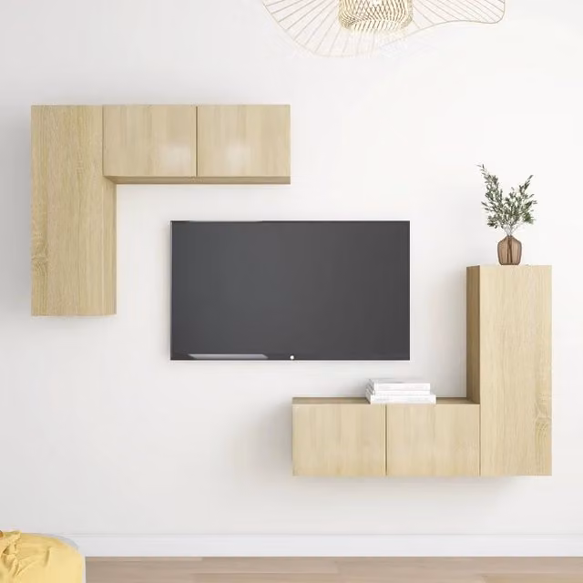 Set di mobili per soggiorno moderno vidaXL in legno color rovere e beige con finitura opaca