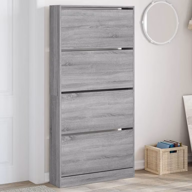 Scarpiera moderna vidaXL con 4 cassetti ribaltabili, Grigio, L: 80 cm, P: 21 cm, H: 163,5 cm