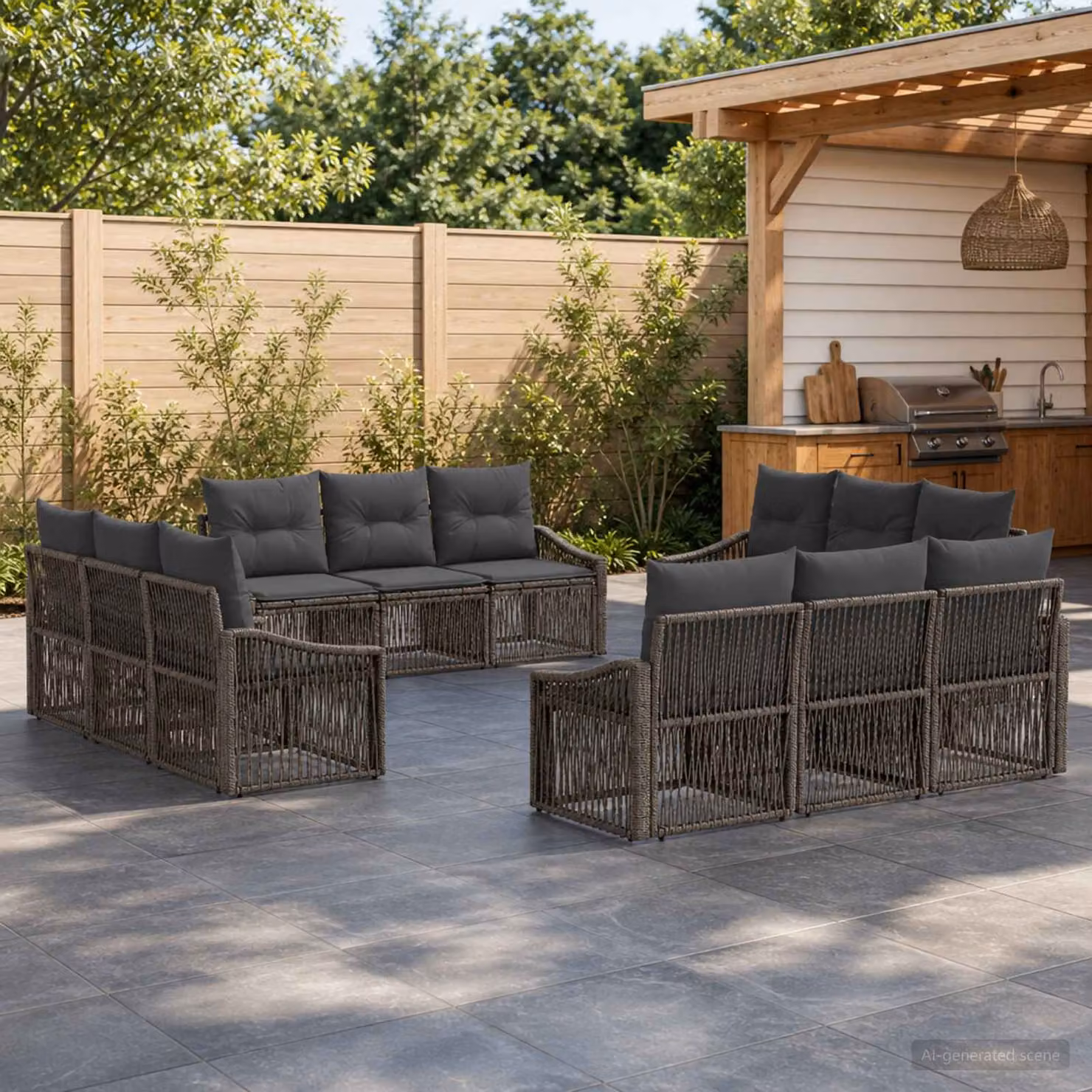 Set Divano da Giardino vidaXL a forma a U in Polyrattan Grigio con Cuscini e Struttura in Acciaio