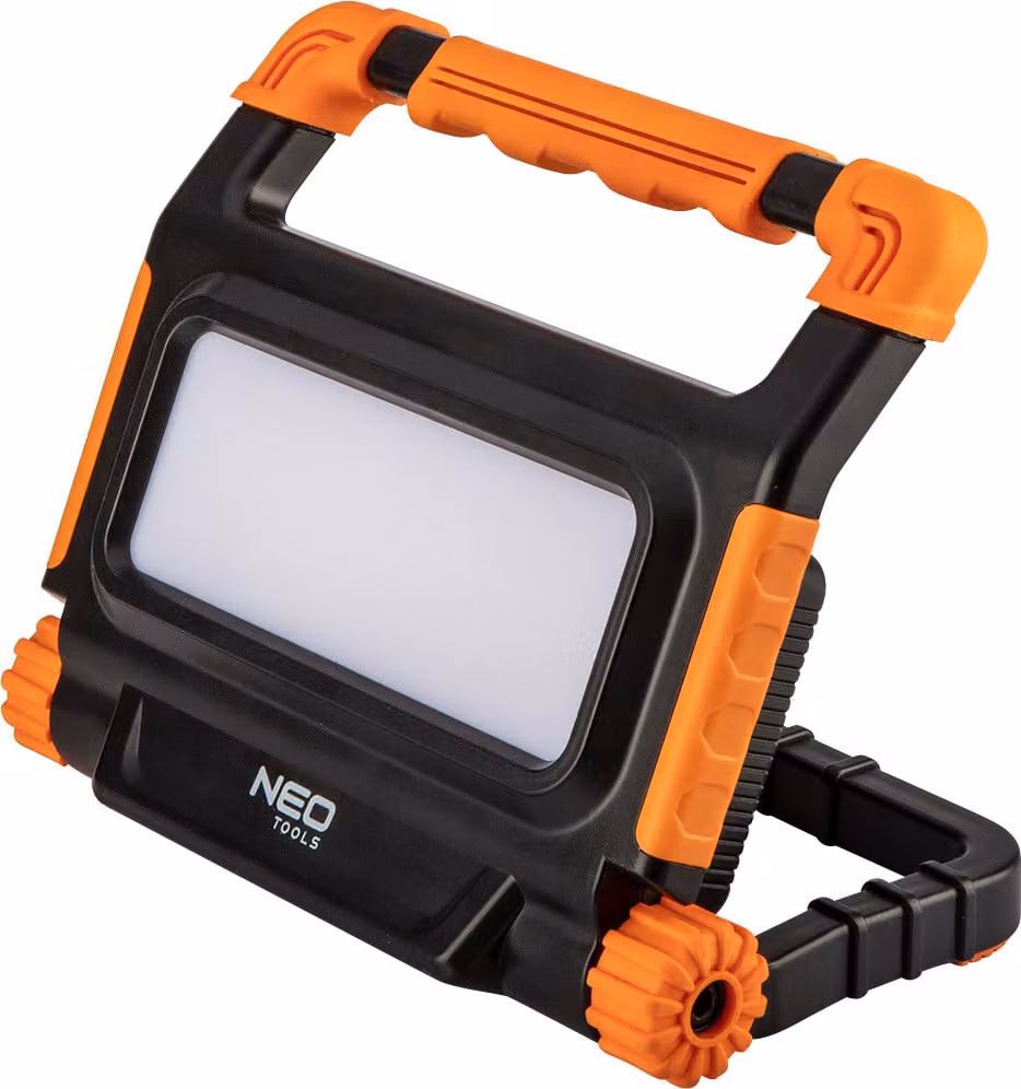 NEO TOOLS lampada ricaricabile 3000 lm SMD LED, 30W, caricatore 230V, batteria agli ioni di litio 3,7V 8000mAh, cavo USB C, funzione power bank, 3 funzioni 3000lm tempo di funzionamento 2h, 1500lm - 4h, 750 lm - 7,5h