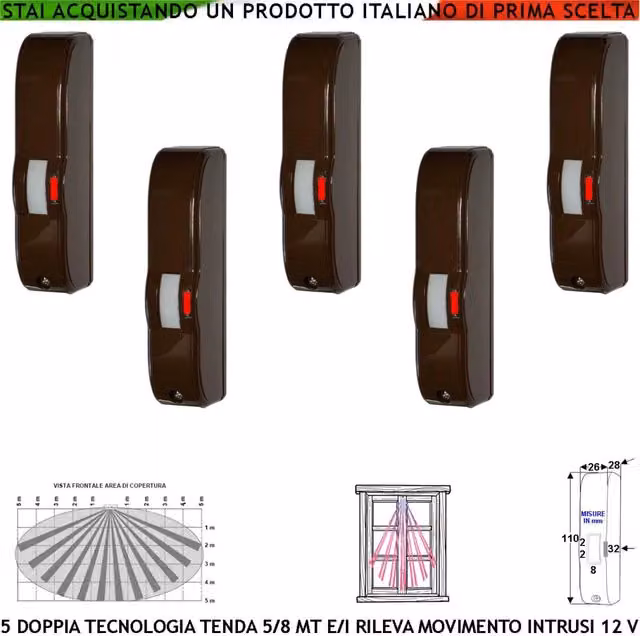 Sensore di movimento Securvera a doppia tecnologia infrarosso e microonde, colore marrone, portata 5 m, protezione per finestre e corridoi, grado di protezione IP44