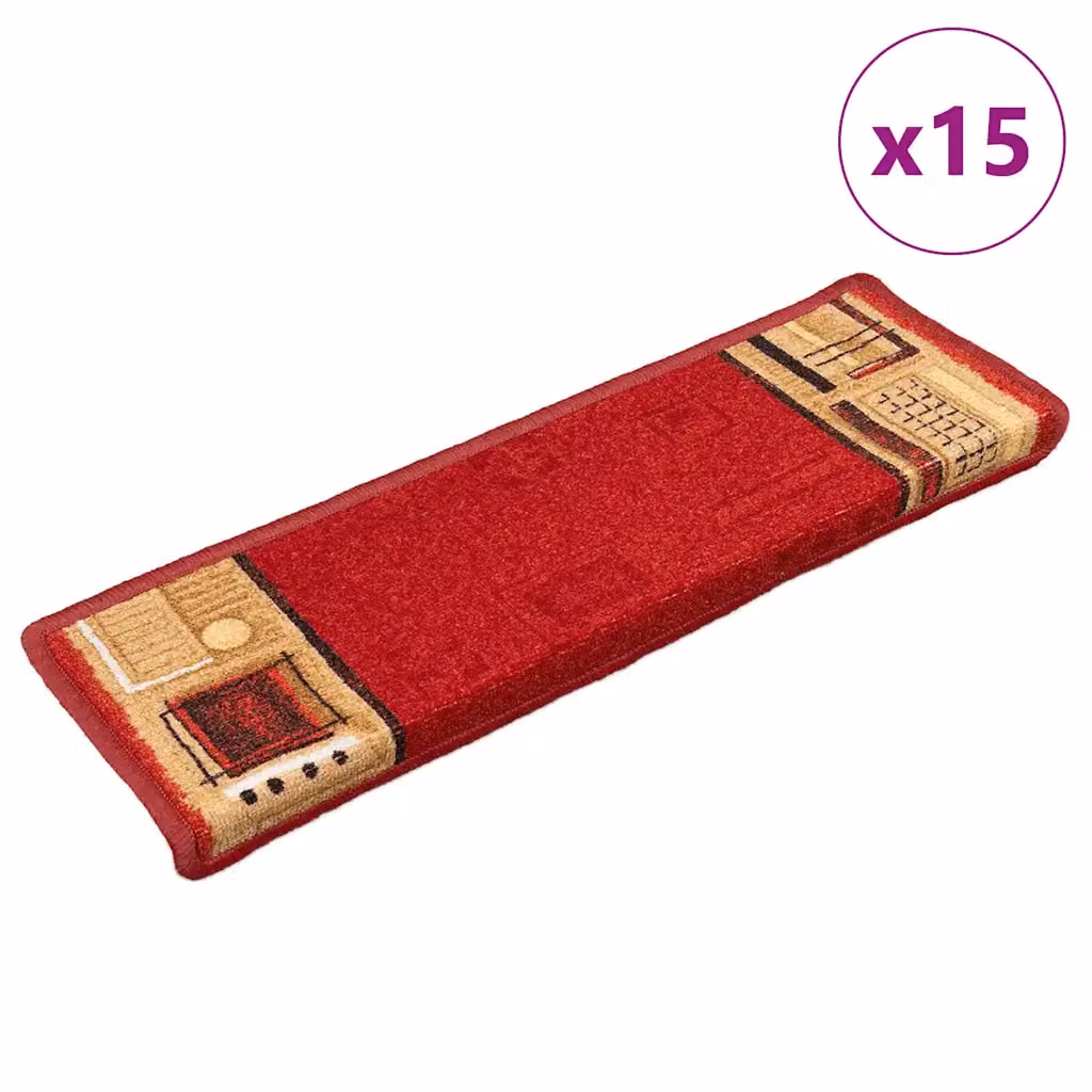 vidaXL Tappetini Autoadesivi per Scale 15 pz 65x21x4 cm Rossi