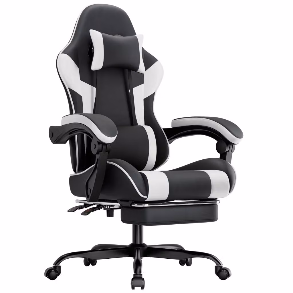 Sedia Gaming Ergonomica MINIMAL con Schienale Reclinabile, Braccioli e Poggiatesta in Similpelle Nero e Bianco – 2