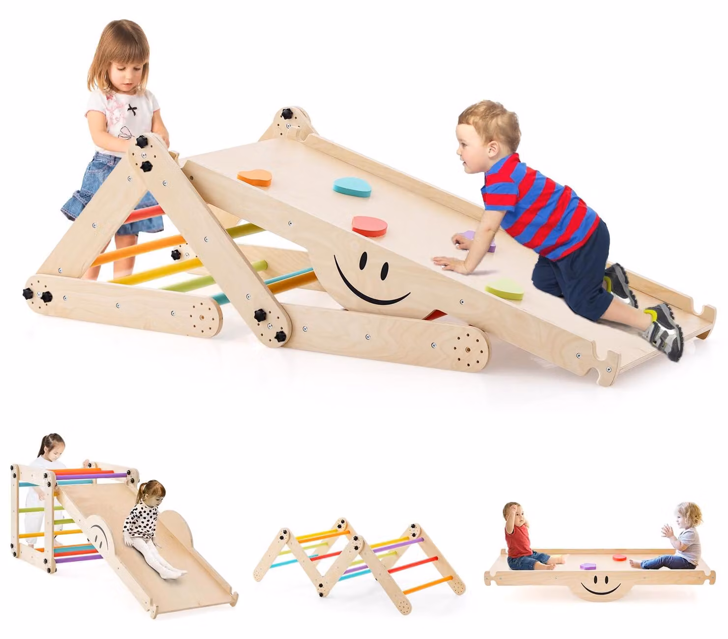 COSTWAY, struttura da gioco per interni, triangolo da arrampicata con scivolo, scala da arrampicata fai-da-te, modello