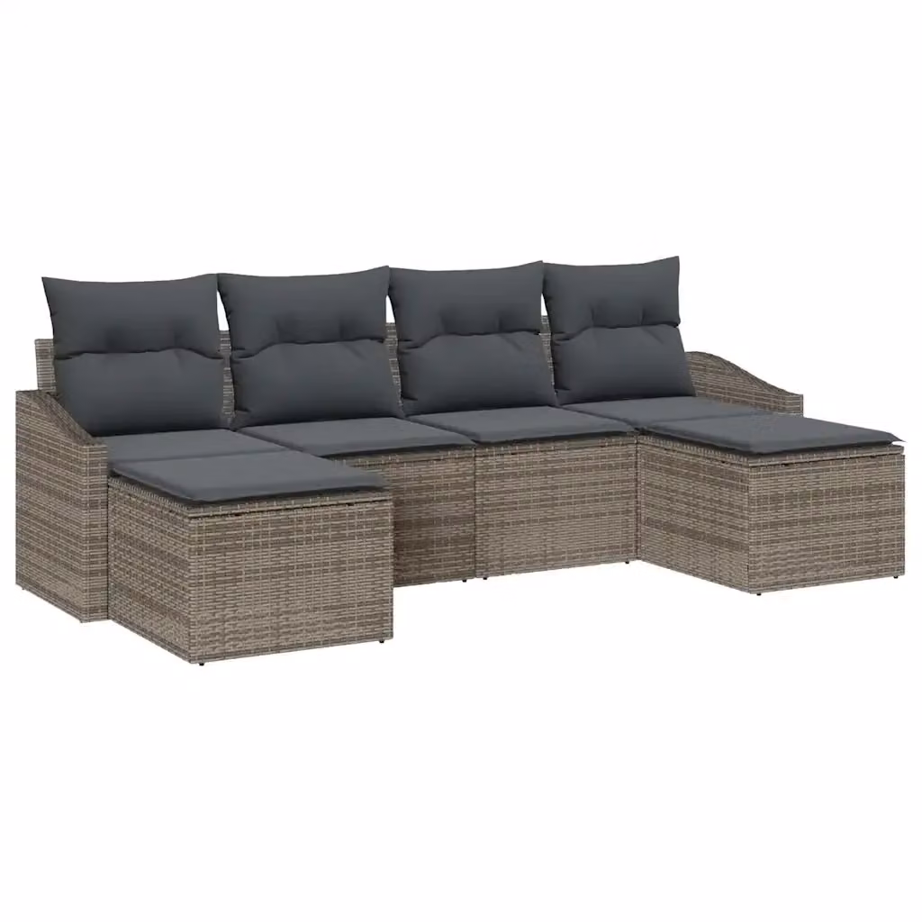 Set di divani da giardino a forma di L vidaXL in polyrattan grigio con cuscini e tavolino da caffè – 2
