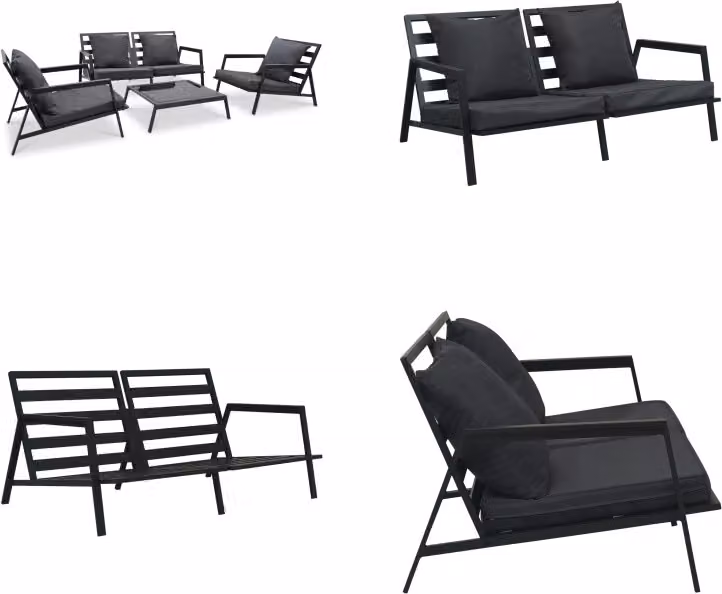 vidaXL set salotto da giardino 4 pezzi con cuscini alluminio grigio scuro - Divano da giardino - Divani da giardino - Salotto da giardino - Salotti da giardino