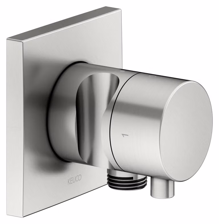 KEUCO IXMO Vanne d'inversion à encastrer 2 consommateurs, raccord de flexible, poignée Comfort et support de douche, avec arrêt, rosace carrée, 59557061202, 59557061202