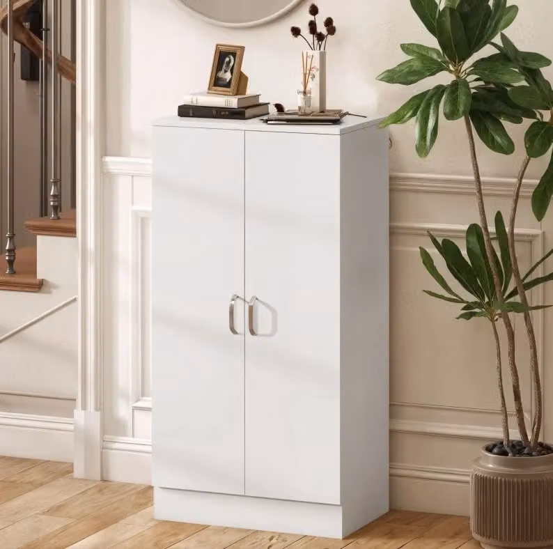 Scarpiera moderna bianca con ante a battente e chiusura soft close, L: 35 cm, P: 35 cm, H: 108 cm – 2