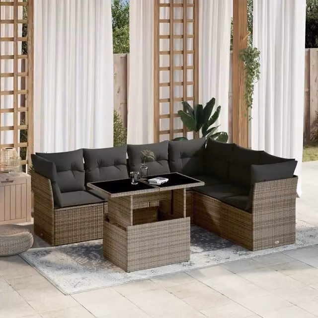 Set Divani da Giardino 7 pz con Cuscini Grigio in Polyrattan 3266610