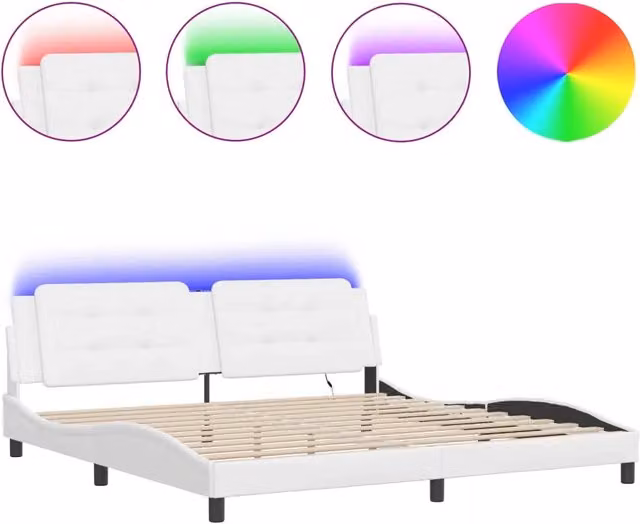 Letto matrimoniale | Letto per adulti | Giroletto con LED senza Materasso Zadar Bianco 200x200 cm