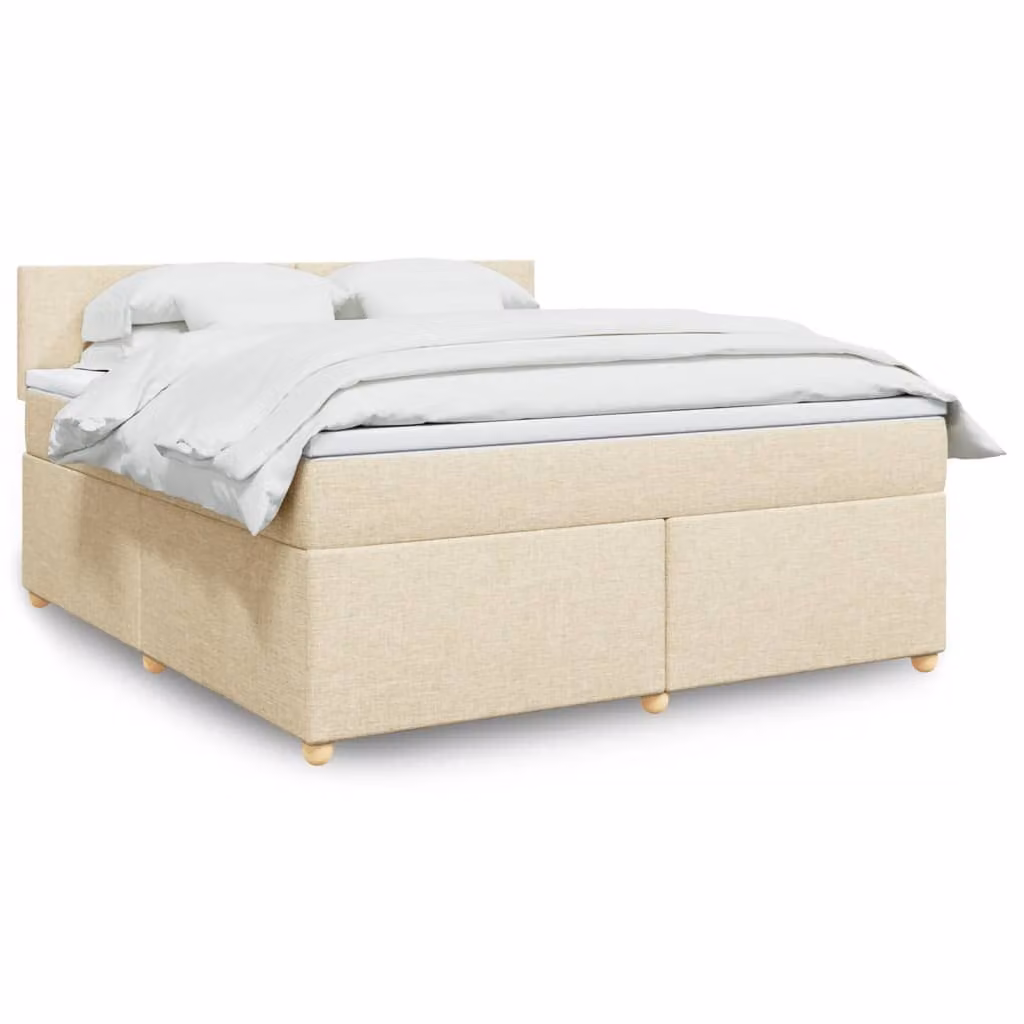 vidaXL Giroletto a Molle con Materasso Ibrido in Tessuto Beige e Bianco L/P: 180 x 200 cm