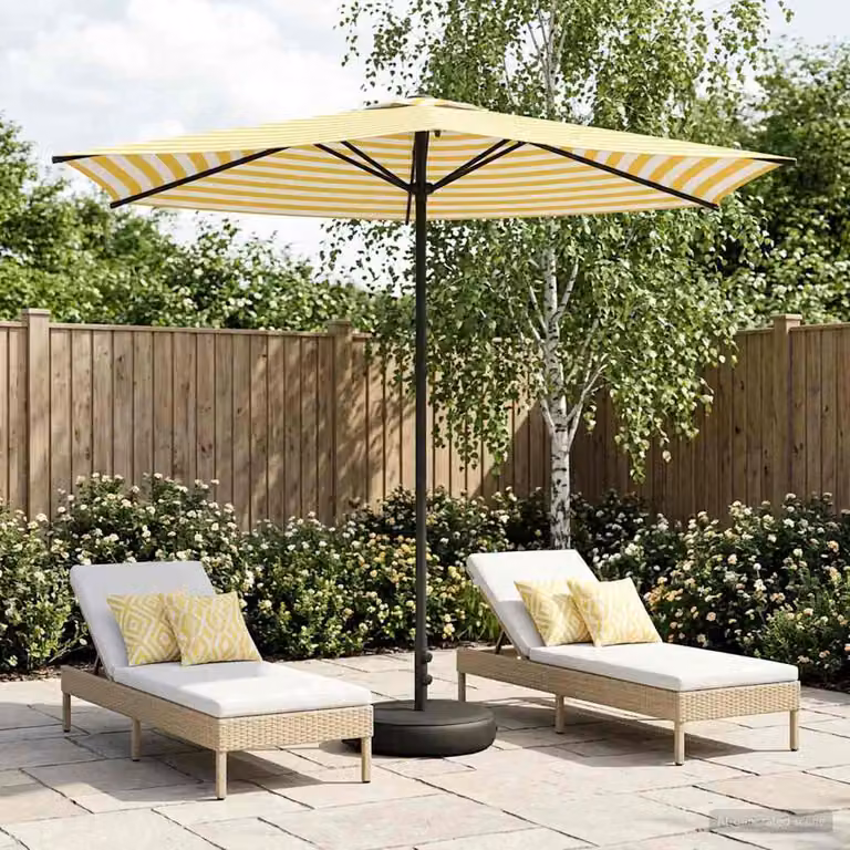 vidaXL Parasole da Giardino con Base Rettangolare in Acciaio e Poliestere, Bianco e Giallo, 2,7 x 2,7 m
