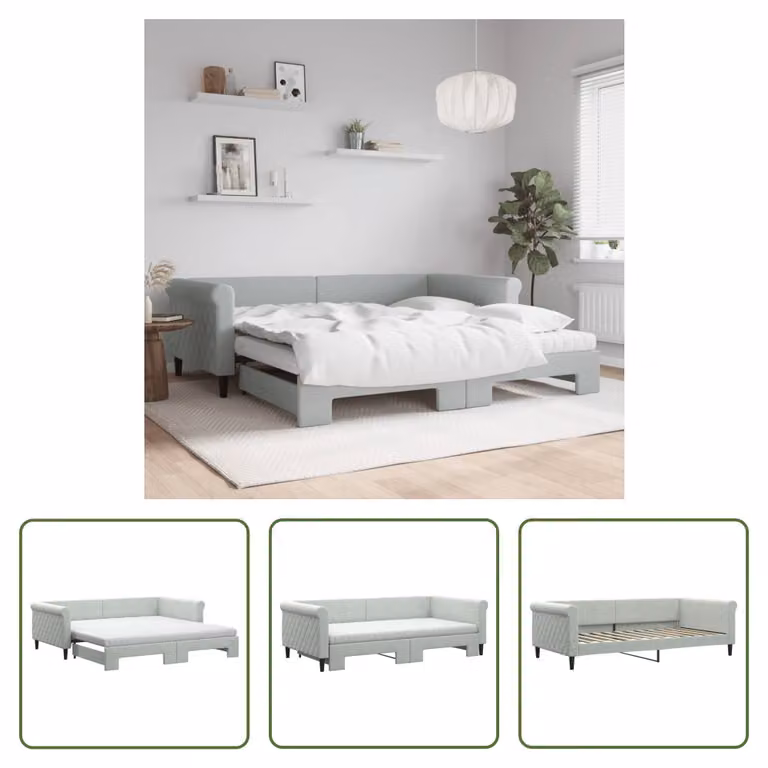 The Living Store Letto da giorno allungabile con materassi grigio chiaro 100x200 cm in velluto