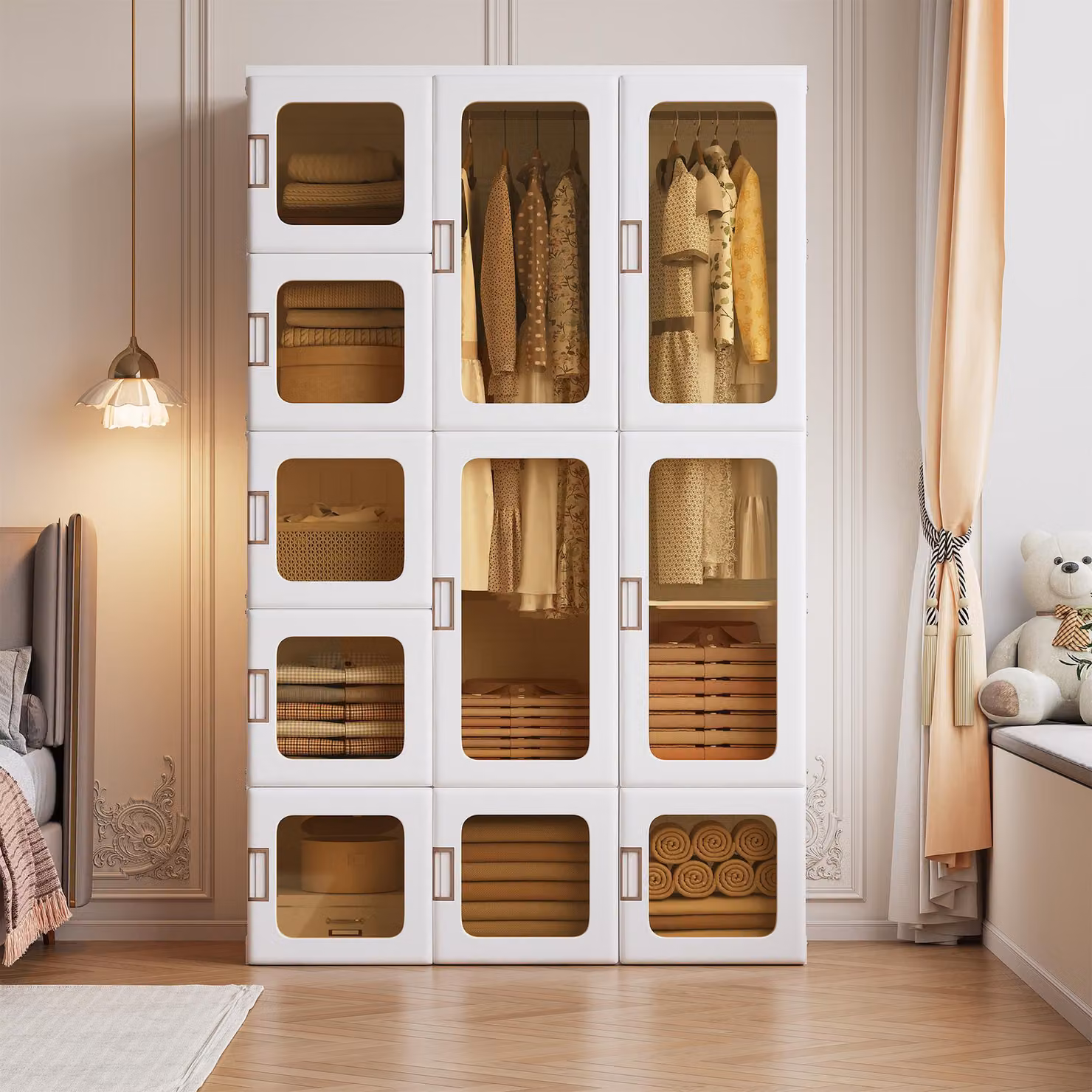 Armadio ProximaX, dimensioni 104x170 cm, con 15 scomparti, 11 ante e 2 aste appendiabiti