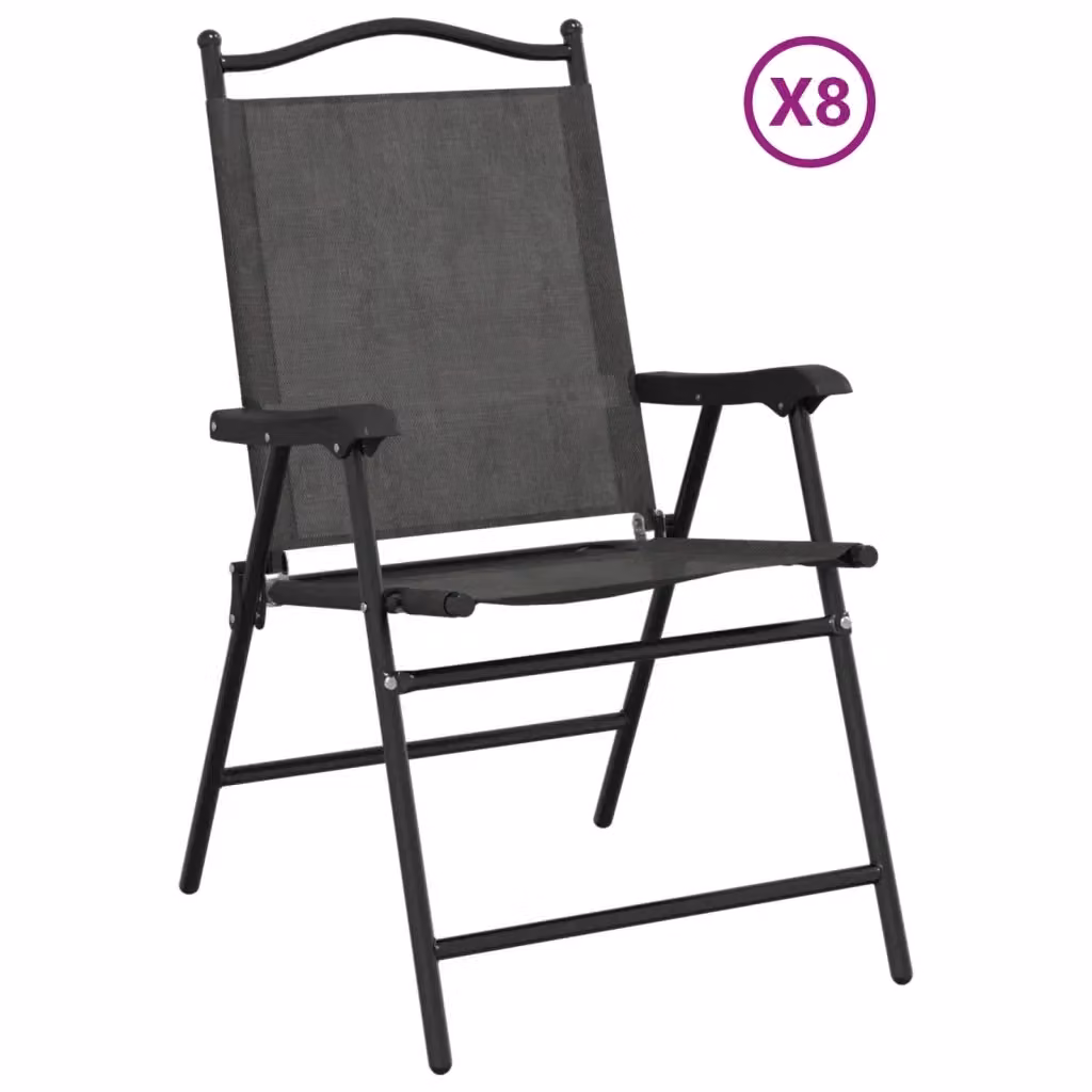 Set di 8 sedie pieghevoli vidaXL in acciaio e textilene grigio melange, impilabili e resistenti ai raggi UV per giardino e terrazza – 2
