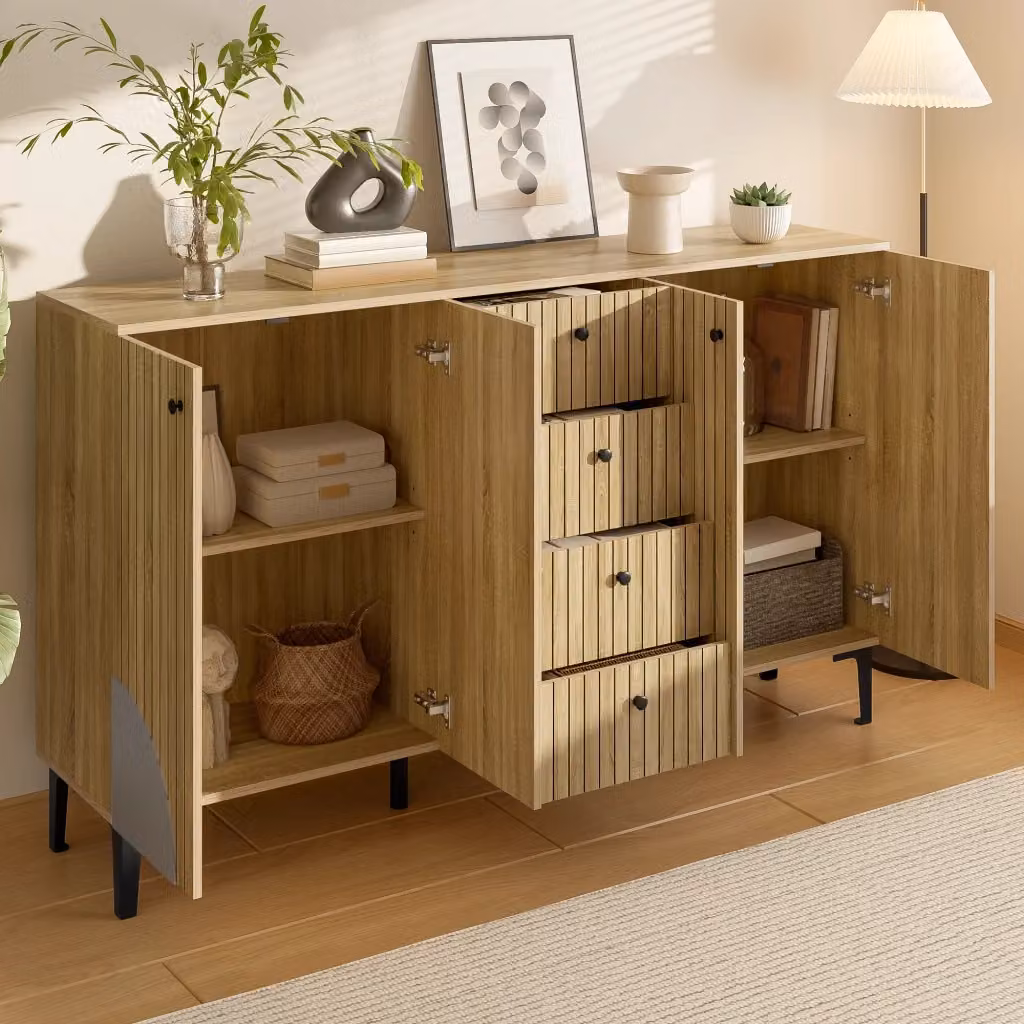 Madia contenitore MIVRAY moderna con 4 ante e 4 cassetti in MDF color legno marrone L: 160 cm, P: 36 cm, H: 94 cm – 2