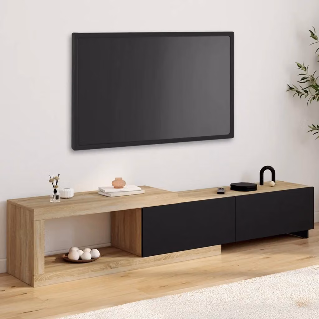 Mobile TV estensibile IDMarket RAPHAEL con 2 ante in legno e nero, larghezza estensibile da 140 a 200 cm – 2