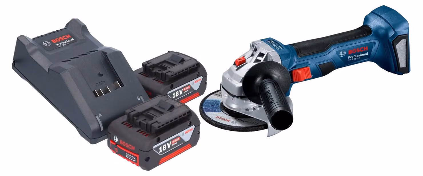 Bosch GWS 18V-7 Smerigliatrice angolare professionale a batteria 18 V 115 mm brushless + 2x batteria ricaricabile 4,0 Ah + caricabatterie