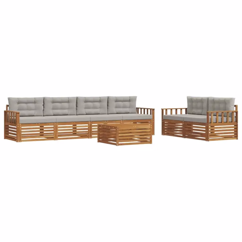 Set di divani da esterno 7 pezzi vidaXL in legno di acacia con cuscini beige e grigi per giardino e terrazza – 2