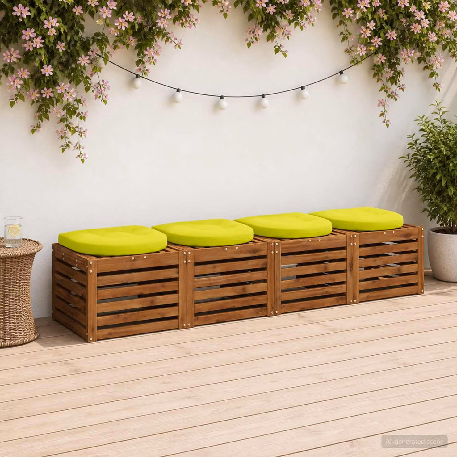 Set di 4 cuscini per sedia vidaXL in poliestere, colore verde, design moderno e quadrato