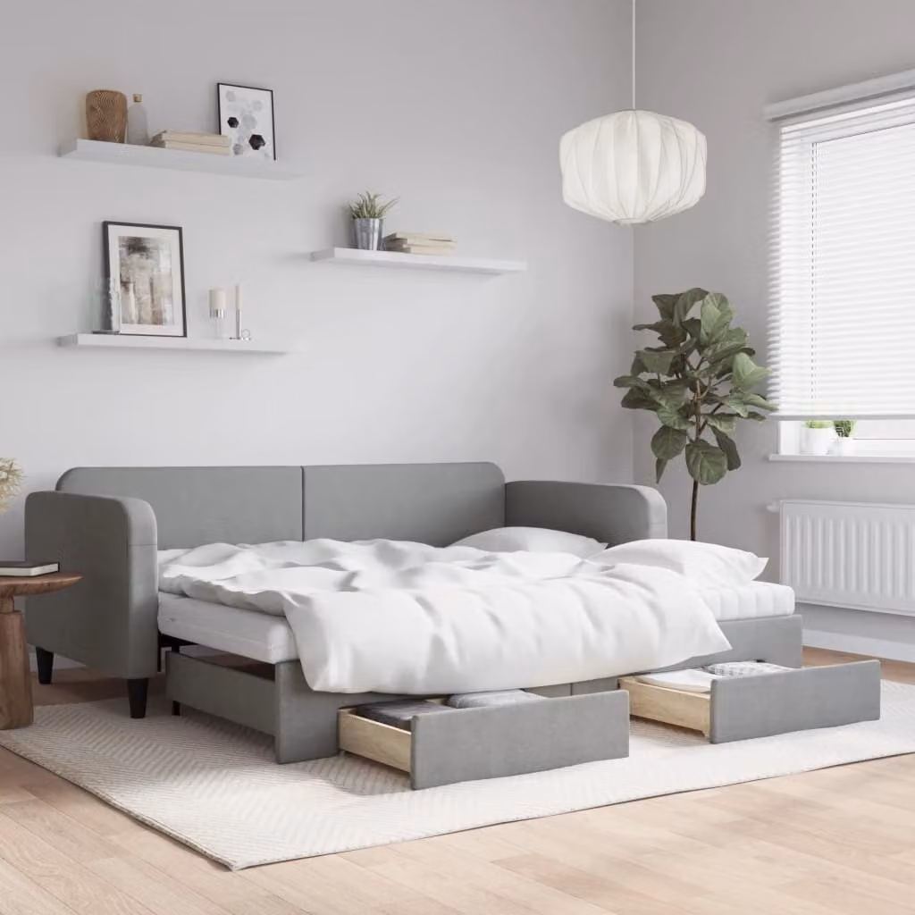 Maison Exclusive - Divano letto estraibile con cassetti, grigio chiaro, 90x200 cm, tessuto