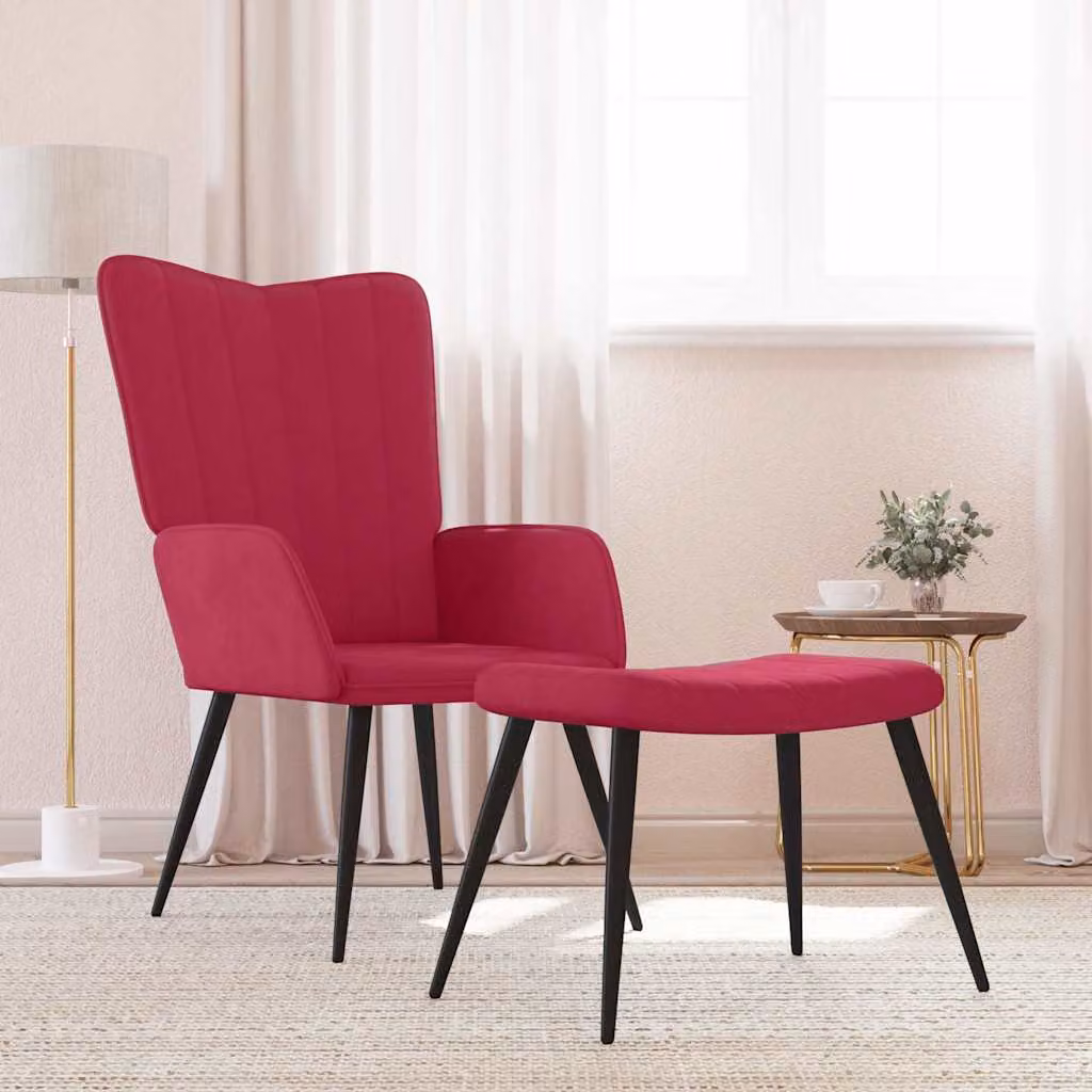 vidaXL Poltrona Relax con Sgabello in Velluto Rosso