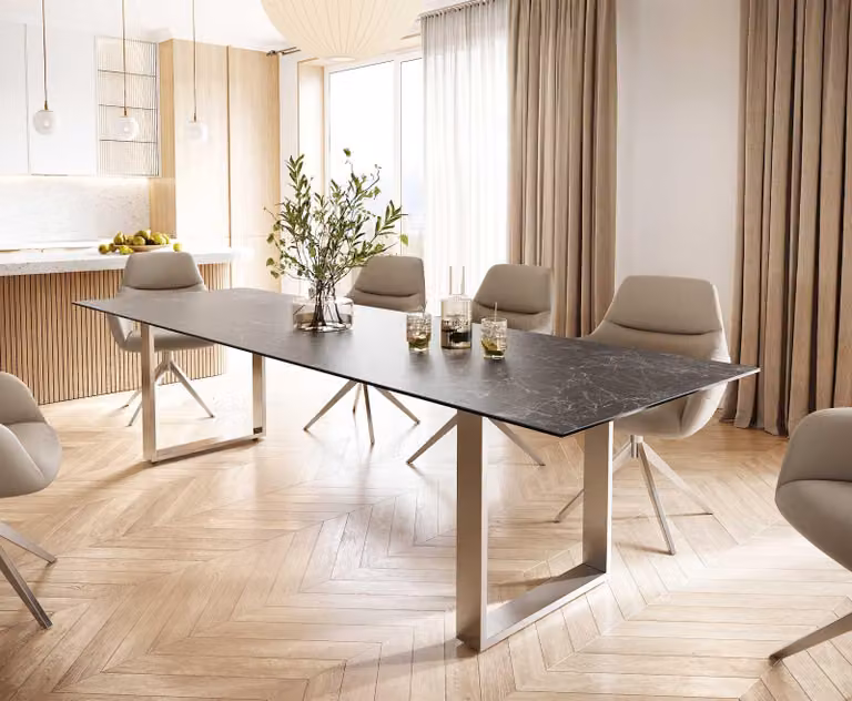 Tavolo da pranzo DELIFE Edge 300x100 Vetroceramica Laminam® Nero Greco Antracite Acciaio inox Sottile