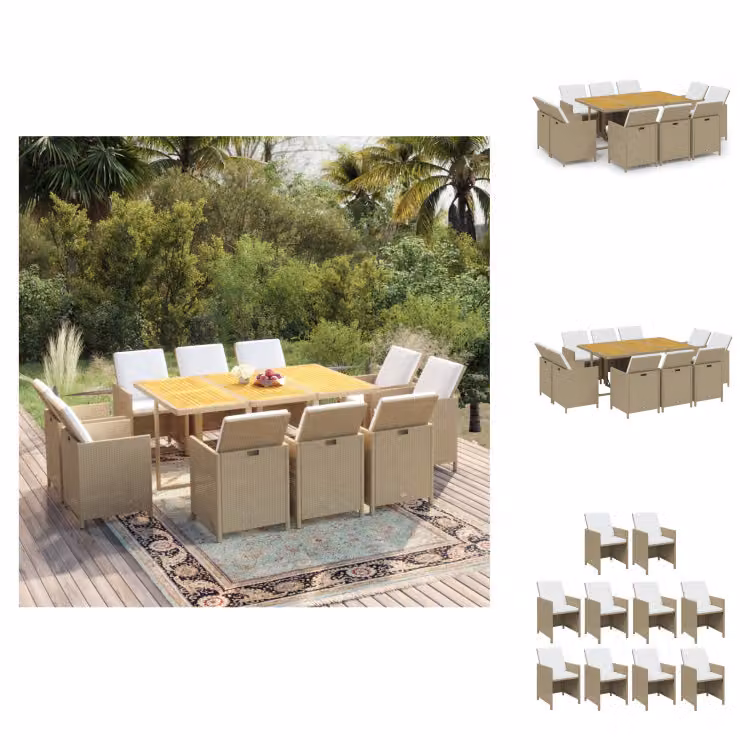 vidaXL set da pranzo da giardino 11 pezzi con cuscini in poly rattan beige - Set di mobili da giardino