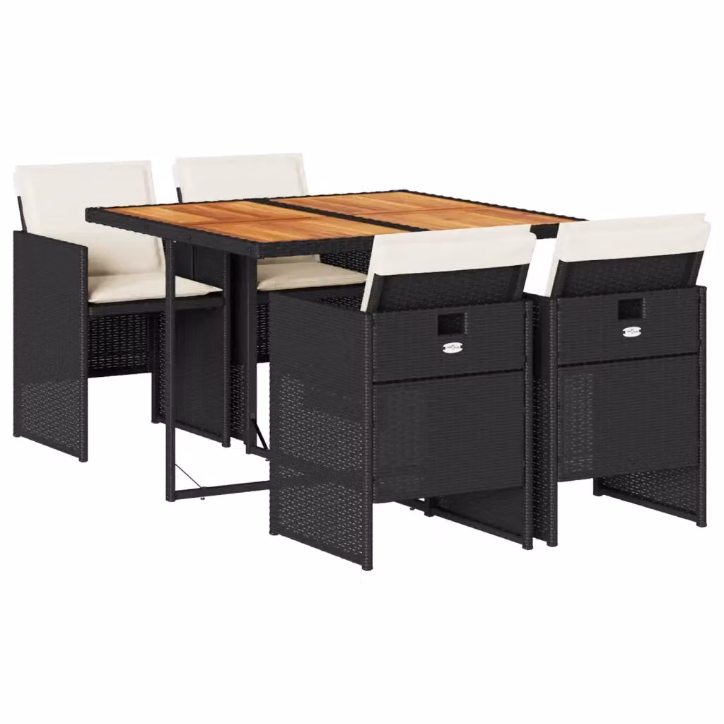 vidaXL Set da Pranzo da Giardino 5 pz in Polyrattan e Legno di Acacia con Cuscini Nero – 2
