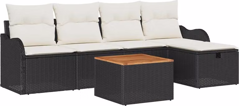 Set Divano da Giardino con cuscino 6 pcs Nero polyrattan
