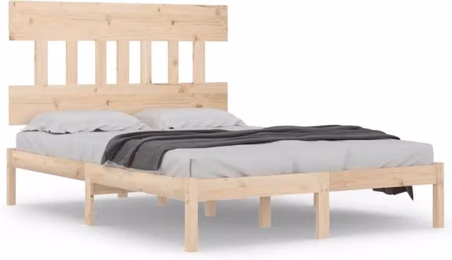 Letto matrimoniale per adulti in legno massello di pino stile rustico beige L/P/H: 140 x 200 x 145,5 cm – 1