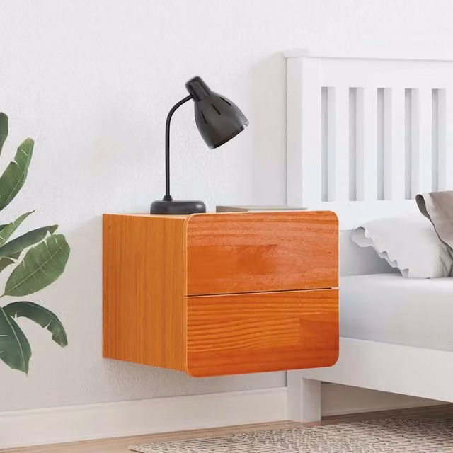 Set di 2 comodini vidaXL in legno di pino massello marrone, sospesi a parete, L 39 cm x P 34 cm x H 33 cm – 1