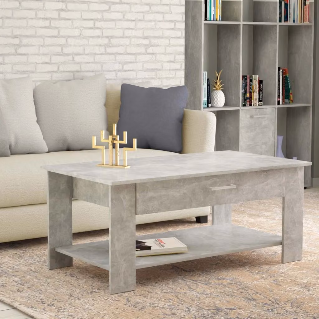Tavolino da salotto Cosma Myrto rettangolare con cassetto e ripiano inferiore, colore grigio effetto cemento, L: 110 cm, P: 60 cm, H: 44 cm – 3