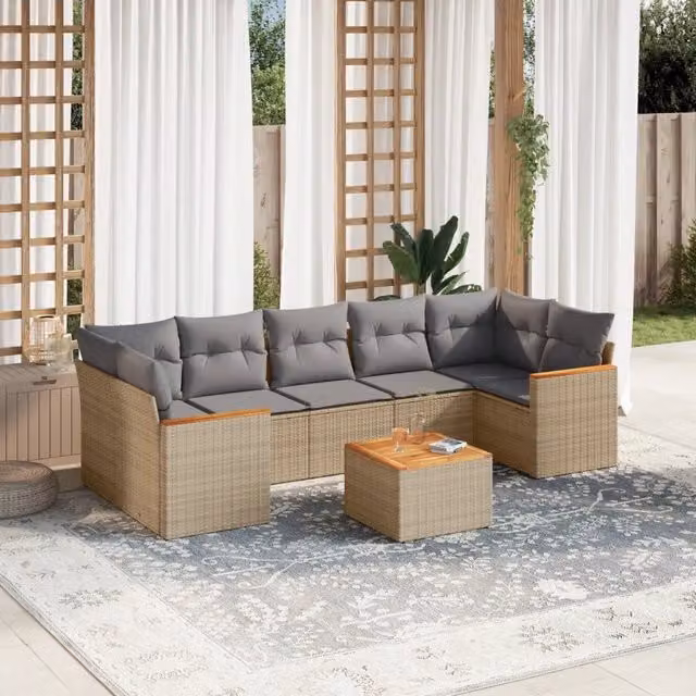 Set Divano da Giardino 8 pz con Cuscini Beige in Polyrattan 3258216